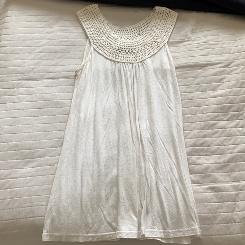 Cream tank with knit neckline
